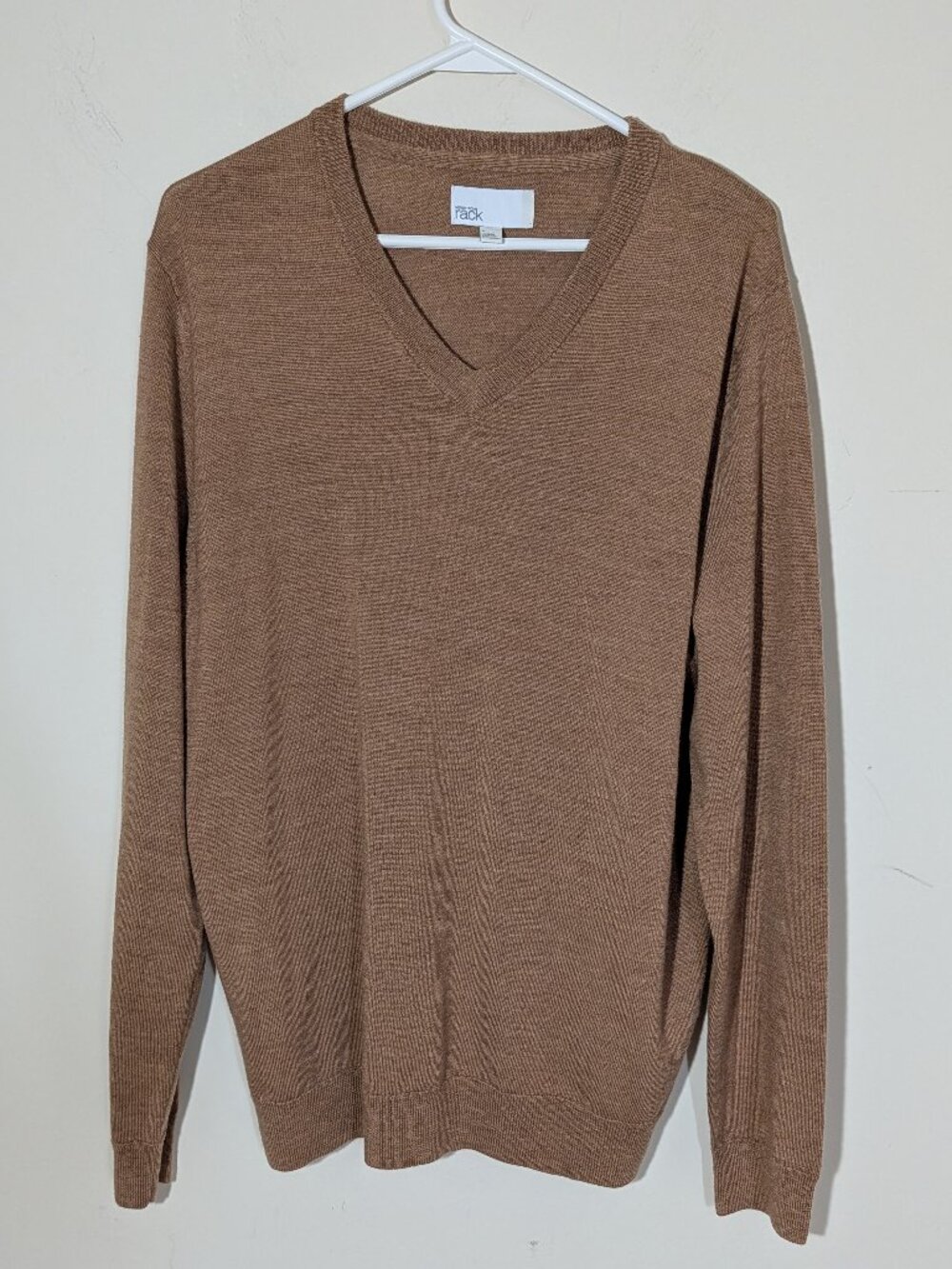 Nordstrom Rack 100% Merino Wool  V-Nick Long Sleeve Sweater Sz L Caramel Brown